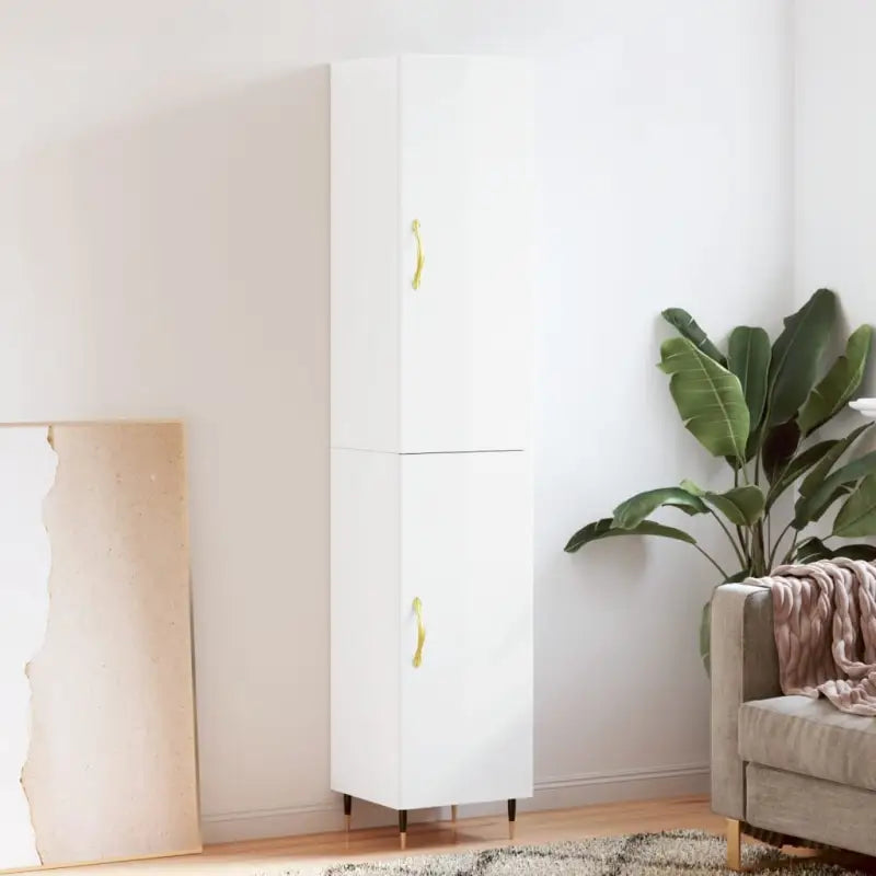 Hoge kast van bewerkt hout voor een stijlvolle en duurzame inrichting - Hoogglans wit / 1 / 1 deur - Dressoirs &