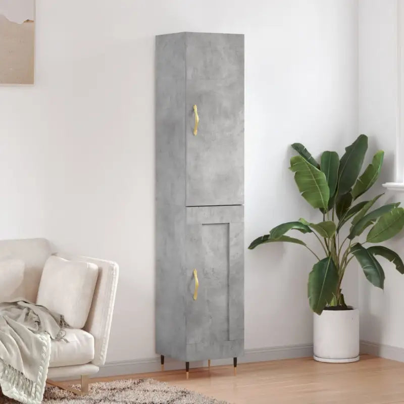 Hoge kast van bewerkt hout voor een stijlvolle en duurzame inrichting - Betongrijs / 1 / 1 houten deur - Dressoirs &