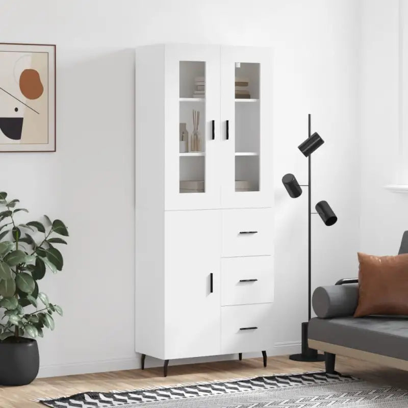 Hoge kast van bewerkt hout voor een stijlvolle en duurzame inrichting - Wit / 1 / 1 deur 3 lades - Dressoirs &