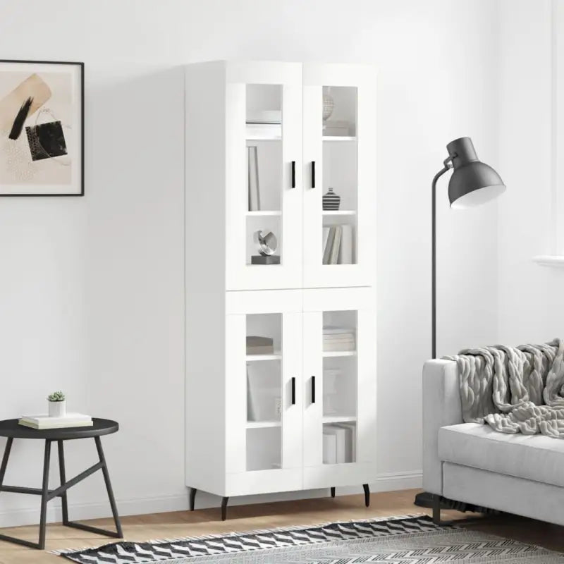 Hoge kast van bewerkt hout voor een stijlvolle en duurzame inrichting - Wit / 1 / 2 glazen deuren - Dressoirs &