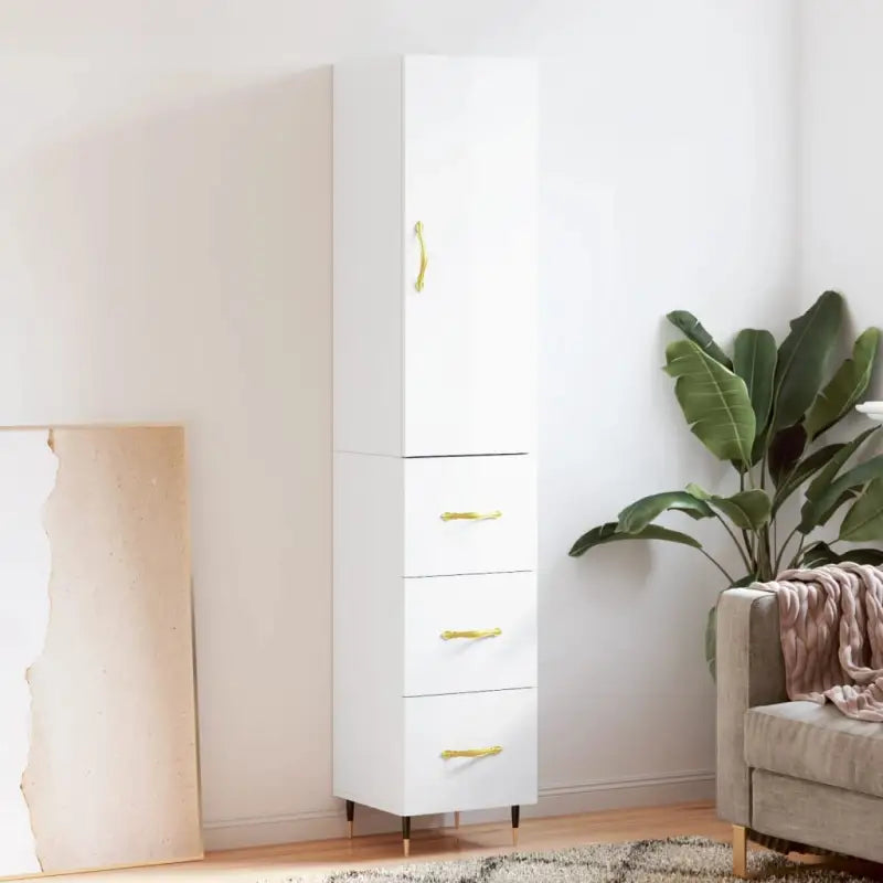 Hoge kast van bewerkt hout voor een stijlvolle en duurzame inrichting - Hoogglans wit / 1 / 3 lades - Dressoirs &