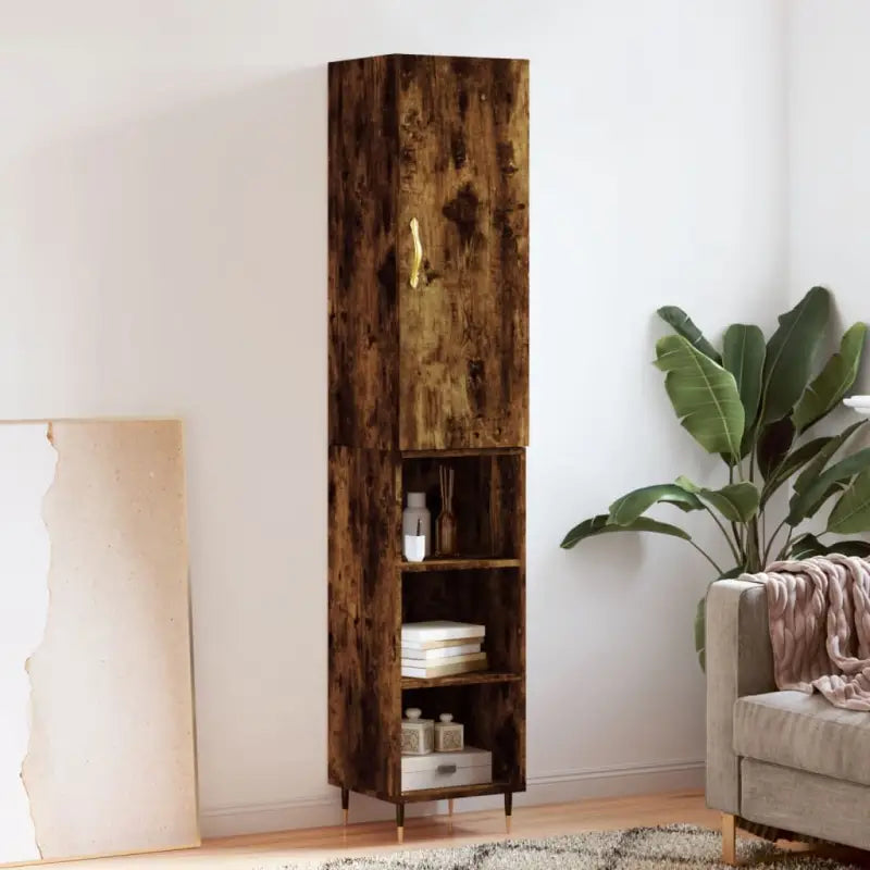 Hoge kast van bewerkt hout voor een stijlvolle en duurzame inrichting - Gerookt eiken / 1 / 3 schappen - Dressoirs &