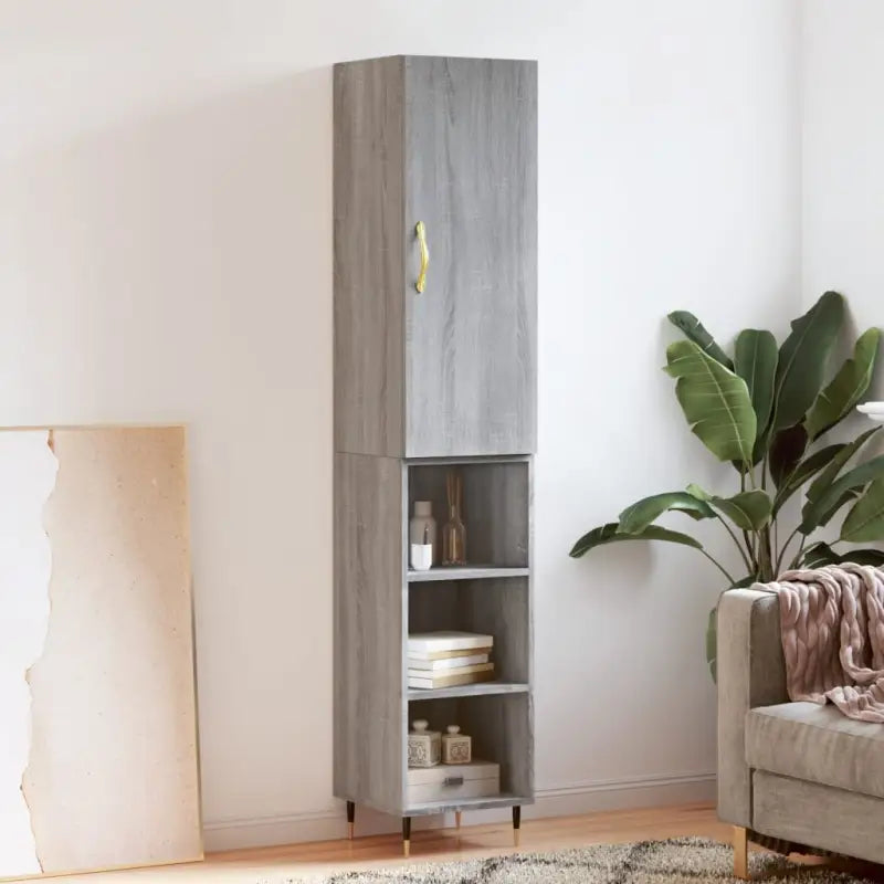 Hoge kast van bewerkt hout voor een stijlvolle en duurzame inrichting - Grijs sonoma / 1 / 3 schappen - Dressoirs &