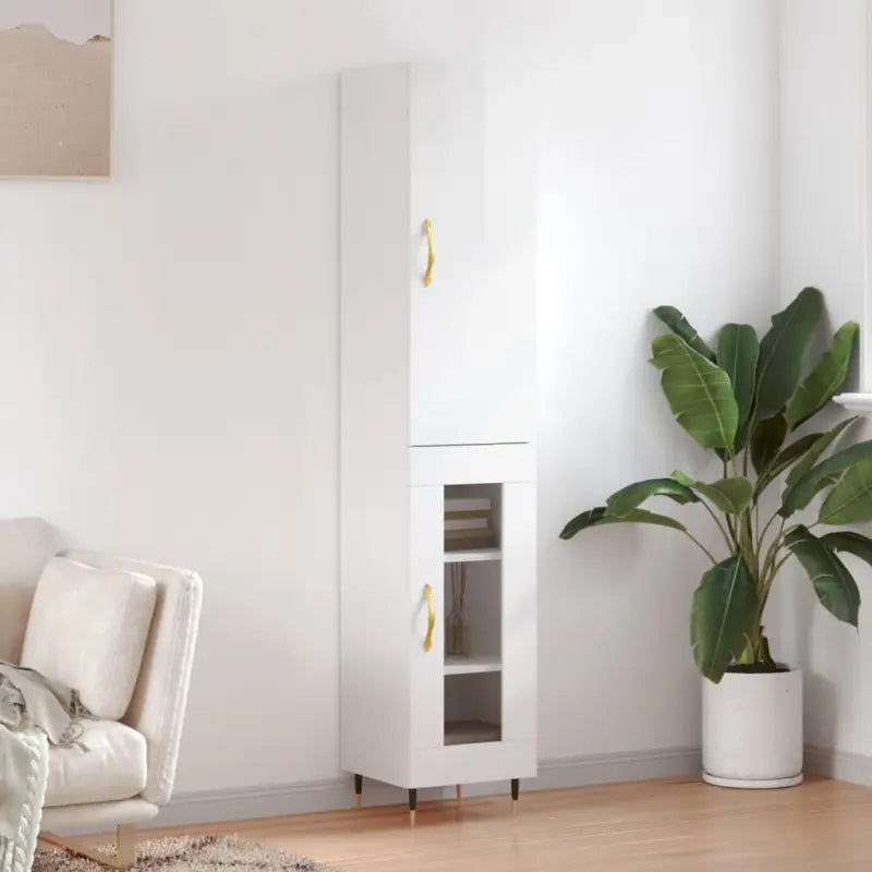 Hoge kast van bewerkt hout voor een stijlvolle en duurzame inrichting - Hoogglans wit / 1 / 1 glazen deur - Dressoirs &