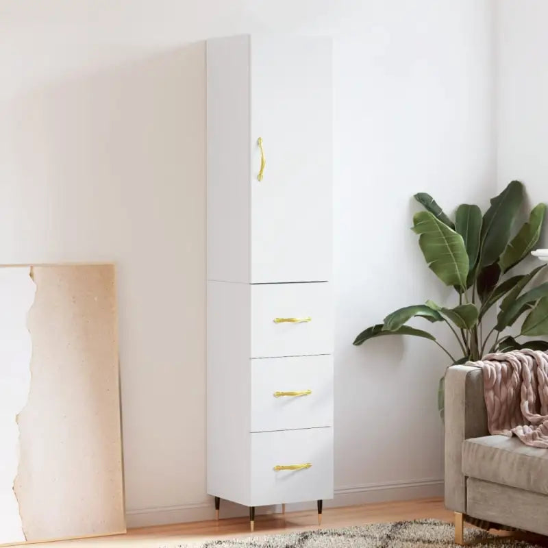 Hoge kast van bewerkt hout voor een stijlvolle en duurzame inrichting - Wit / 1 / 3 lades - Dressoirs & buffetkasten