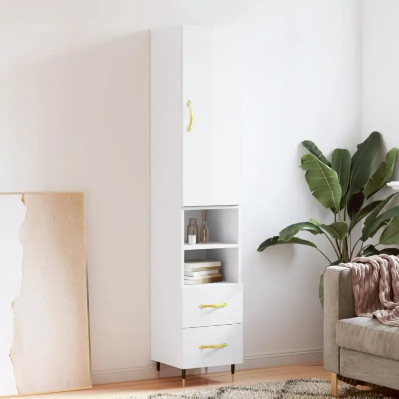 Hoge kast van bewerkt hout voor een stijlvolle en duurzame inrichting - Hoogglans wit / 1 / 2 lades 2 schappen