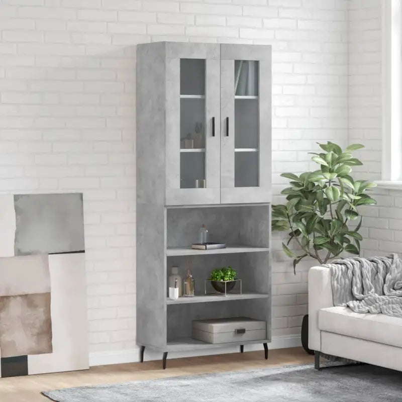 Hoge kast van bewerkt hout voor een stijlvolle en duurzame inrichting - Betongrijs / 1 / 3 schappen - Dressoirs &