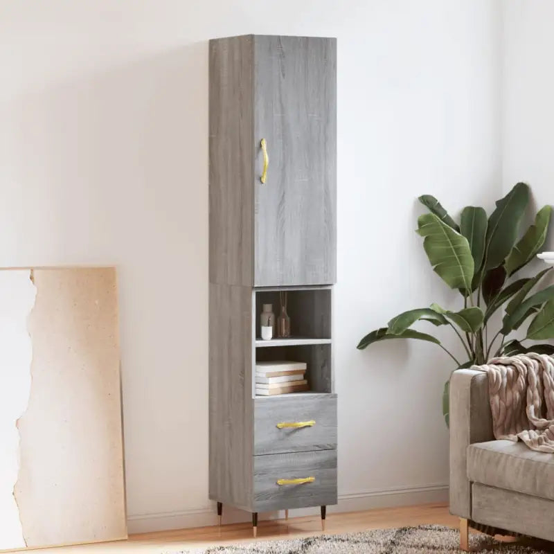 Hoge kast van bewerkt hout voor een stijlvolle en duurzame inrichting - Grijs sonoma / 1 / 2 lades 2 schappen