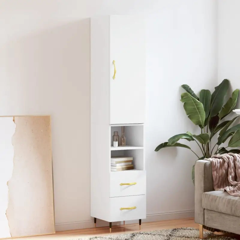 Hoge kast van bewerkt hout voor een stijlvolle en duurzame inrichting - Wit / 1 / 2 lades 2 schappen - Dressoirs &