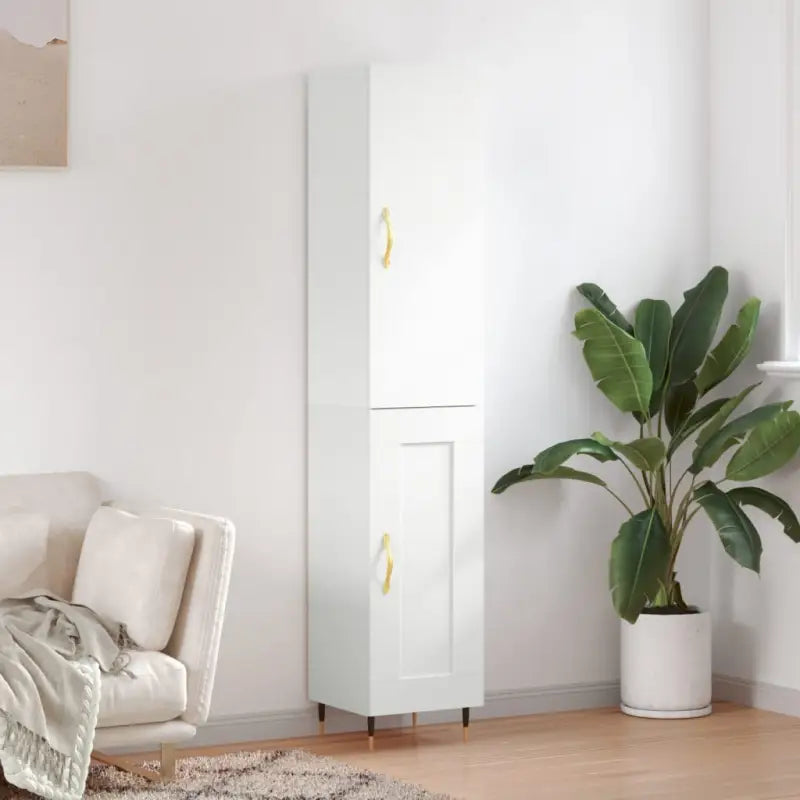 Hoge kast van bewerkt hout voor een stijlvolle en duurzame inrichting - Wit / 1 / 1 houten deur - Dressoirs &