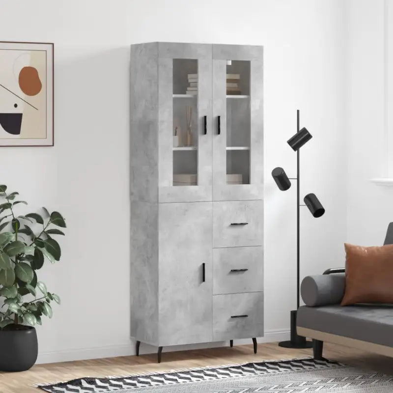 Hoge kast van bewerkt hout voor een stijlvolle en duurzame inrichting - Betongrijs / 1 / 1 deur 3 lades - Dressoirs &