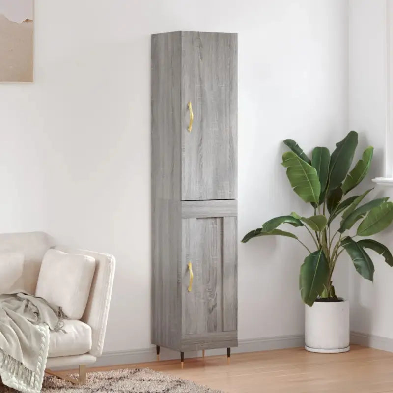 Hoge kast van bewerkt hout voor een stijlvolle en duurzame inrichting - Grijs sonoma / 1 / 1 houten deur - Dressoirs &