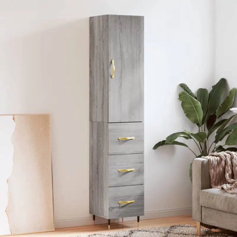 Hoge kast van bewerkt hout voor een stijlvolle en duurzame inrichting - Grijs sonoma / 1 / 3 lades - Dressoirs &