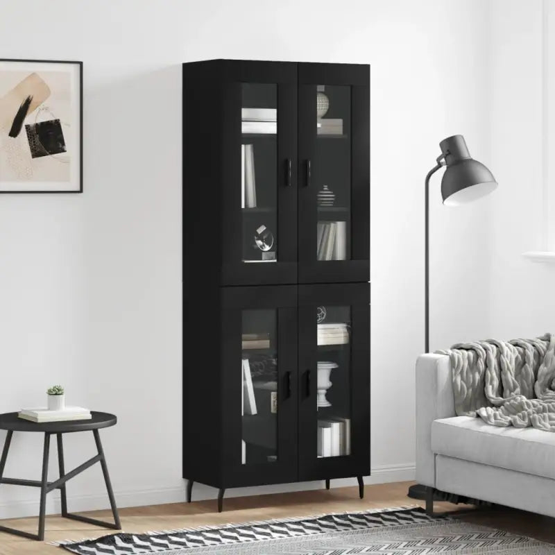 Hoge kast van bewerkt hout voor een stijlvolle en duurzame inrichting - Zwart / 1 / 2 glazen deuren - Dressoirs &