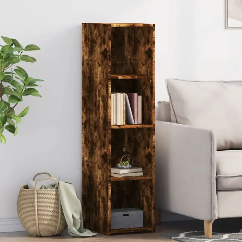 Hoge kast van bewerkt hout voor een stijlvolle en praktische woonkamer - Gerookt eiken / 1 - Dressoirs & buffetkasten