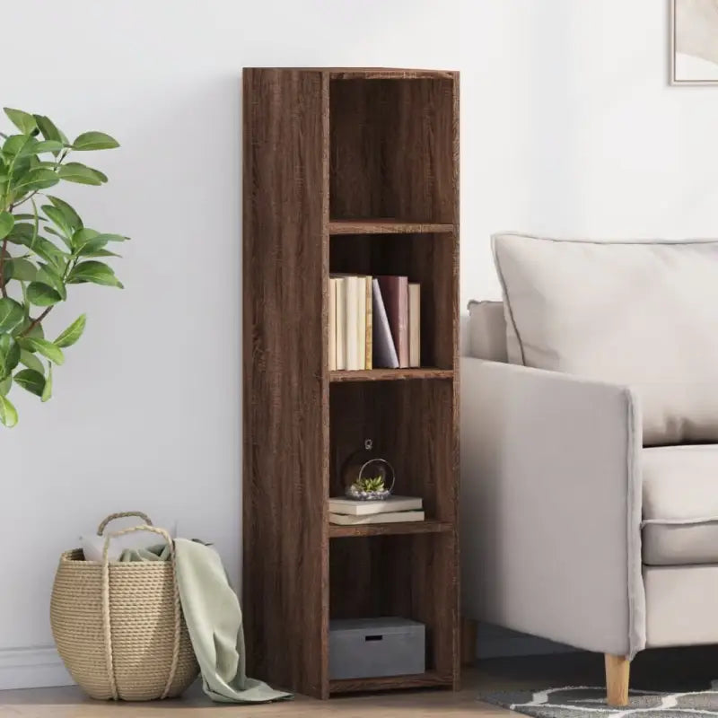 Hoge kast van bewerkt hout voor een stijlvolle en praktische woonkamer - bruin eikenkleur / 1 - Dressoirs & buffetkasten