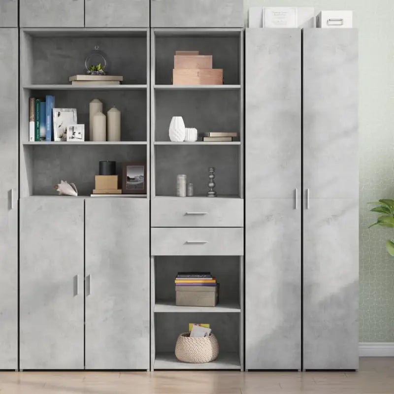 Hoge kast van bewerkt hout voor een stijlvolle inrichting - Betongrijs / 1 - Dressoirs & buffetkasten