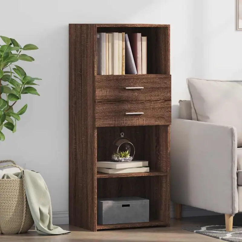 Hoge kast van bewerkt hout voor een stijlvolle inrichting - bruin eikenkleur / 1 - Dressoirs & buffetkasten
