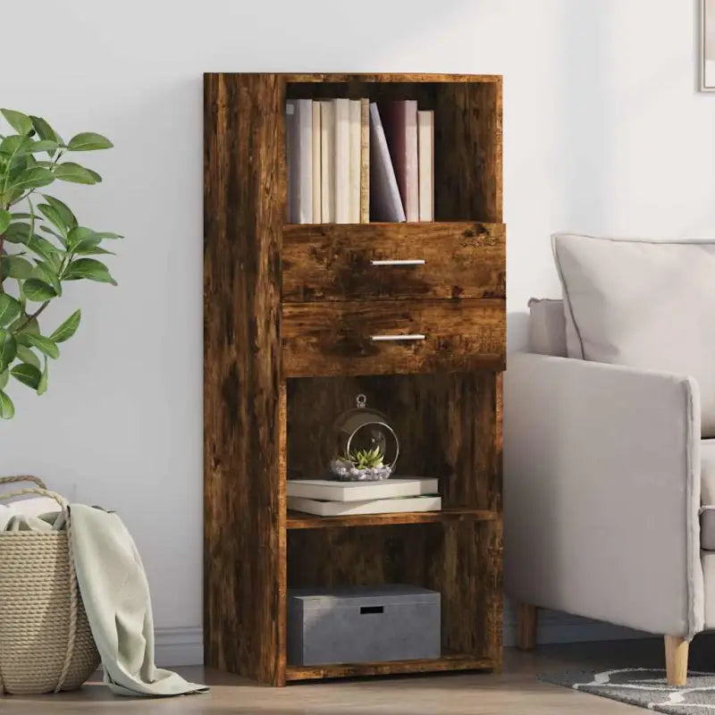 Hoge kast van bewerkt hout voor een stijlvolle inrichting - Gerookt eiken / 1 - Dressoirs & buffetkasten