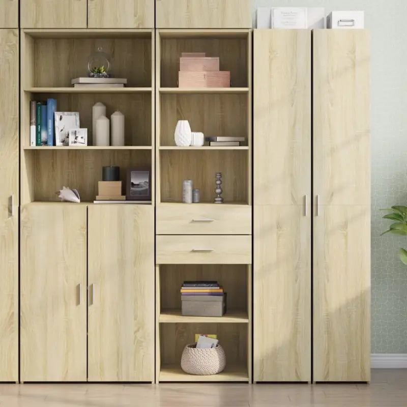 Hoge kast van bewerkt hout voor een stijlvolle inrichting - Sonoma eiken / 1 - Dressoirs & buffetkasten