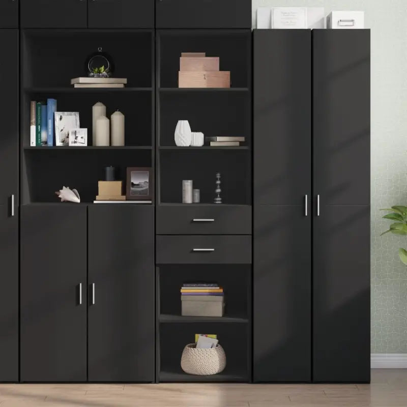 Hoge kast van bewerkt hout voor een stijlvolle inrichting - Zwart / 1 - Dressoirs & buffetkasten