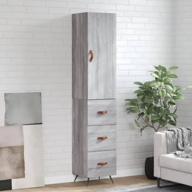 Hoge kast van bewerkt hout voor een trendy en duurzame interieurstijl - Grijs sonoma / 1 / 3 lades - Dressoirs &