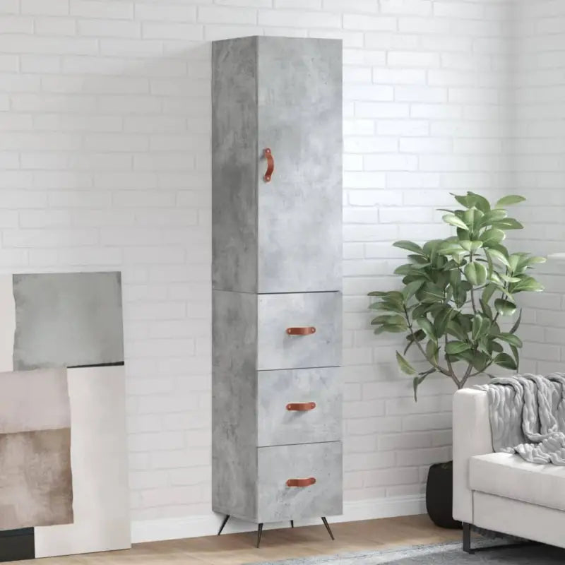 Hoge kast van bewerkt hout voor een trendy en duurzame interieurstijl - Betongrijs / 1 / 3 lades - Dressoirs &