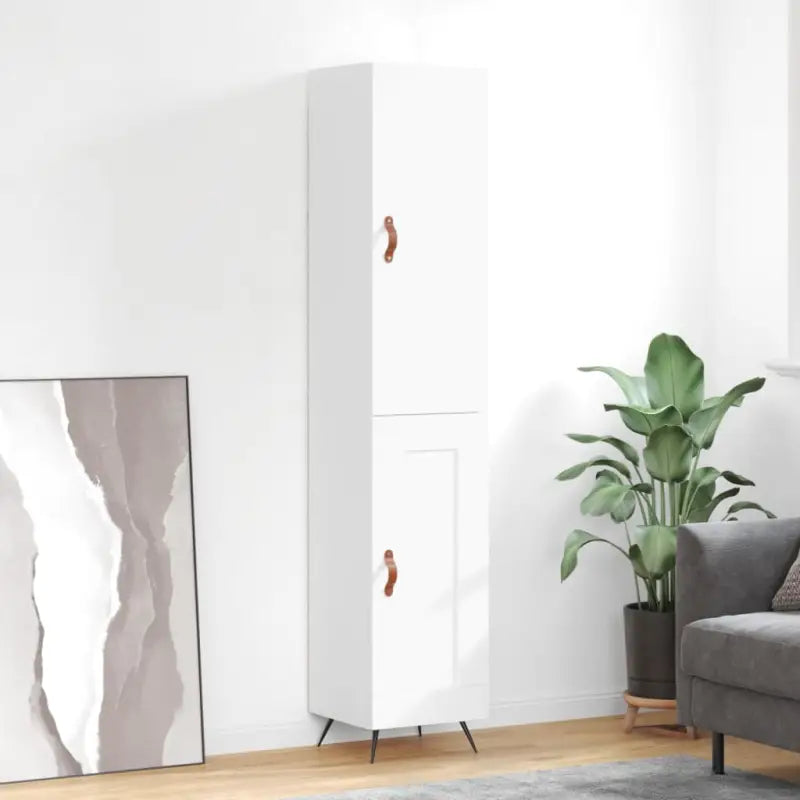 Hoge kast van bewerkt hout voor een trendy en duurzame interieurstijl - Wit / 1 / 1 houten deur - Dressoirs &