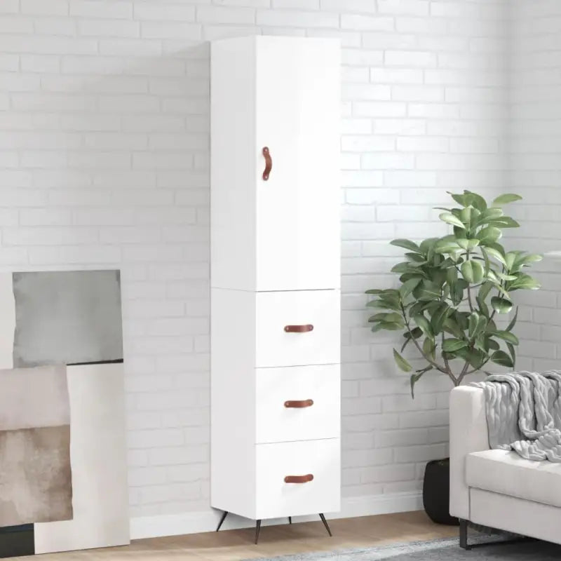 Hoge kast van bewerkt hout voor een trendy en duurzame interieurstijl - Hoogglans wit / 1 / 3 lades - Dressoirs &