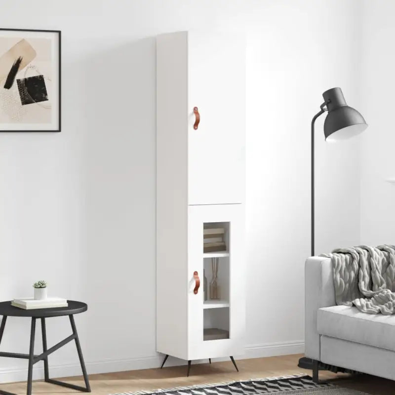 Hoge kast van bewerkt hout voor een trendy en duurzame interieurstijl - Wit / 1 / 1 glazen deur - Dressoirs &