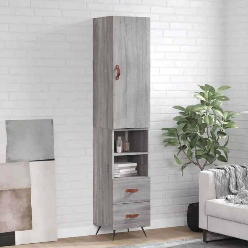 Hoge kast van bewerkt hout voor een trendy en duurzame interieurstijl - Grijs sonoma / 1 / 2 lades 2 schappen