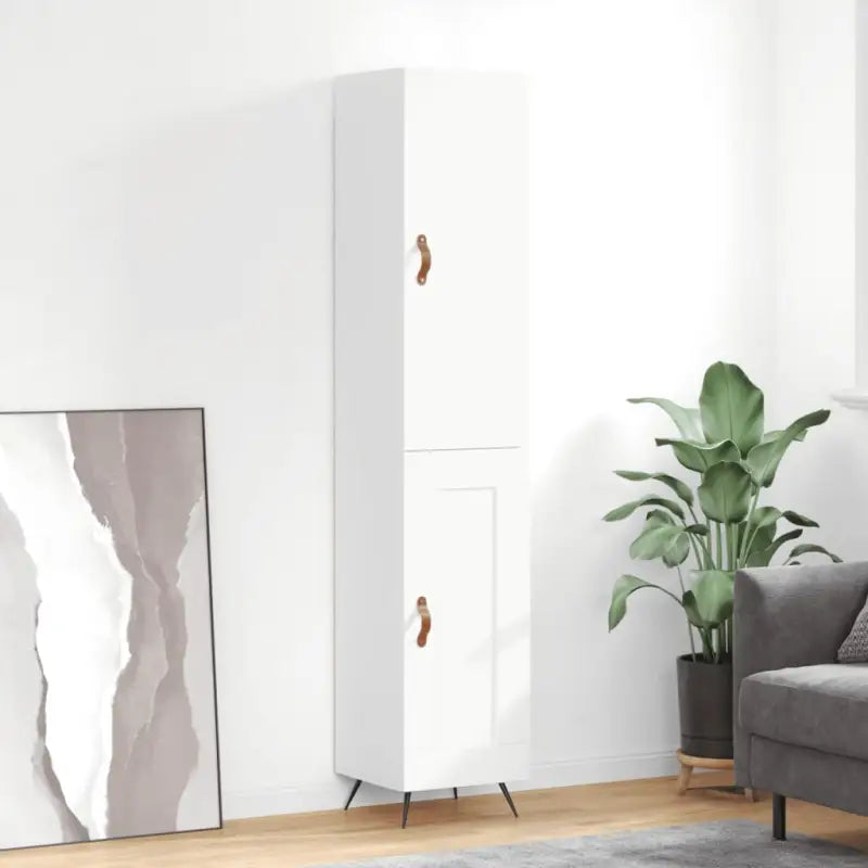 Hoge kast van bewerkt hout voor een trendy en duurzame interieurstijl - Hoogglans wit / 1 / 1 houten deur - Dressoirs &