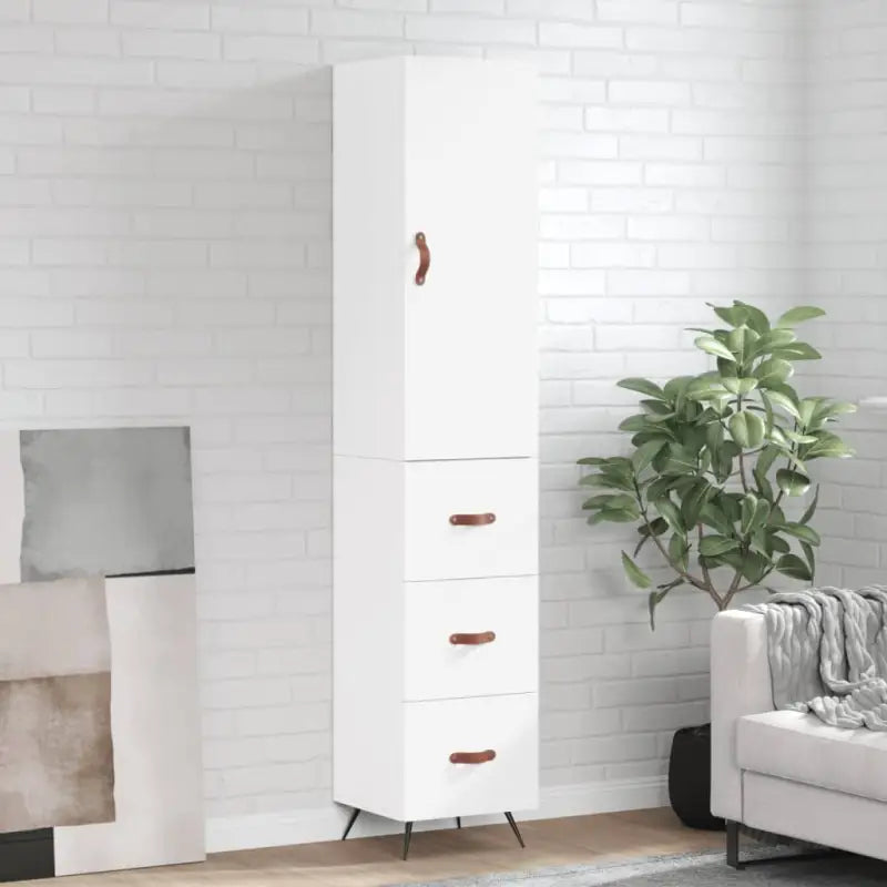 Hoge kast van bewerkt hout voor een trendy en duurzame interieurstijl - Wit / 1 / 3 lades - Dressoirs & buffetkasten
