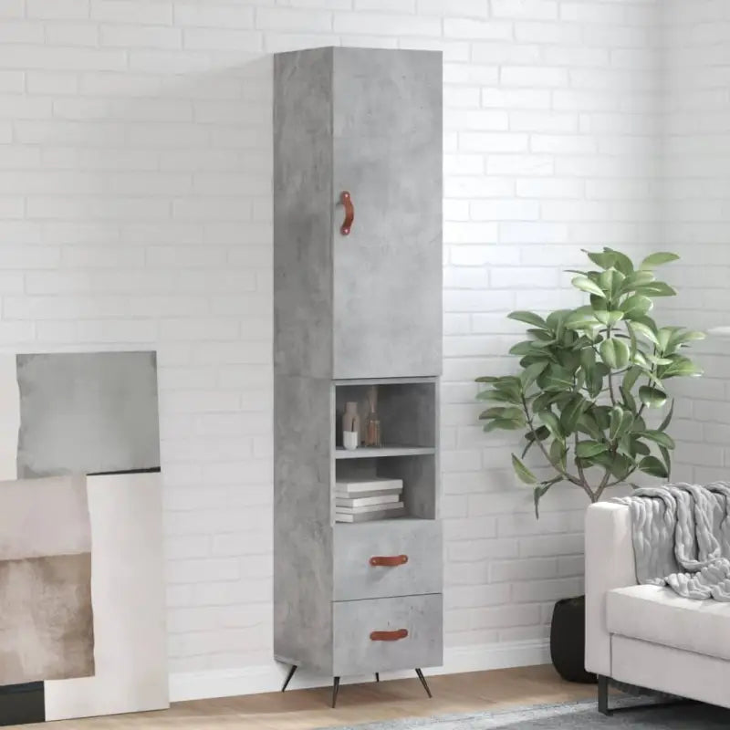 Hoge kast van bewerkt hout voor een trendy en duurzame interieurstijl - Betongrijs / 1 / 2 lades 2 schappen - Dressoirs