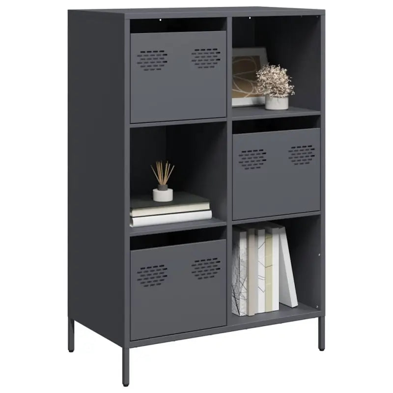 Hoge kast van koudgewalst staal voor decoratie en praktische opbergruimte - Antraciet / 1 - Dressoirs & buffetkasten
