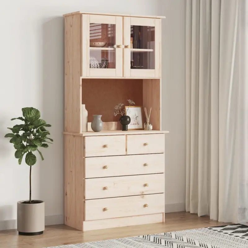 Hoge kast van massief grenenhout met kleine lade opbergruimte - Naturel / 1 - Dressoirs & buffetkasten