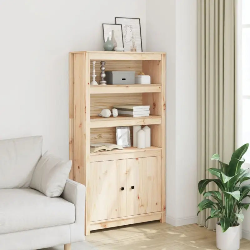 Hoge kast van massief grenenhout voor een klassieke uitstraling - Naturel / 1 - Dressoirs & buffetkasten