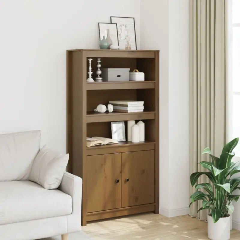 Hoge kast van massief grenenhout voor een klassieke uitstraling - Honingbruin / 1 - Dressoirs & buffetkasten