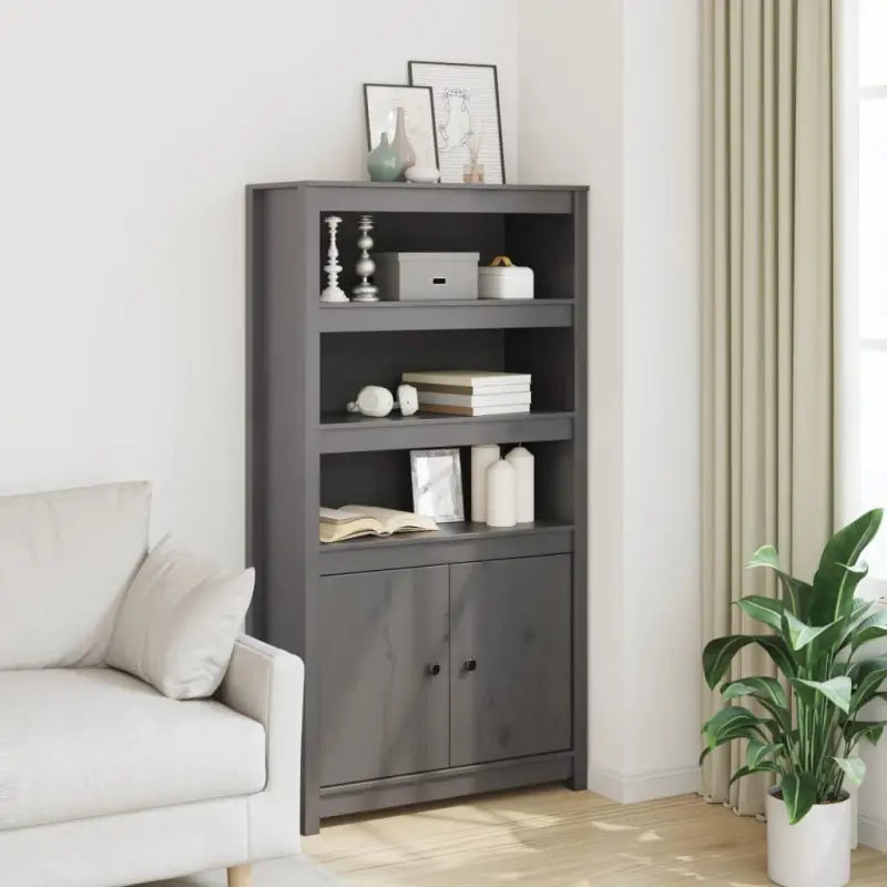 Hoge kast van massief grenenhout voor een klassieke uitstraling - Grijs / 1 - Dressoirs & buffetkasten