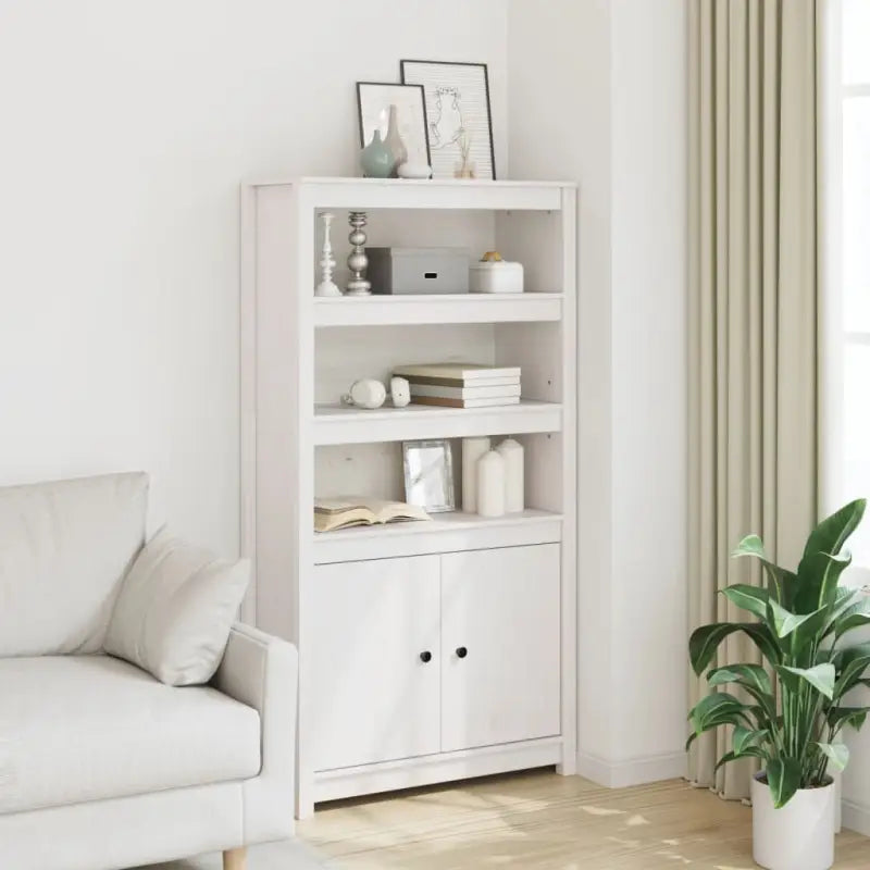 Hoge kast van massief grenenhout voor een klassieke uitstraling - Wit / 1 - Dressoirs & buffetkasten
