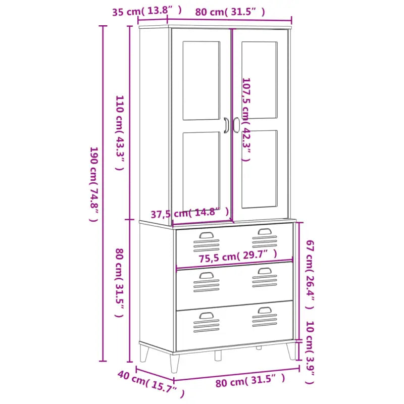 Hoge kast van massief grenenhout voor een stijlvolle uitstraling - Wit / 1 - Dressoirs & buffetkasten