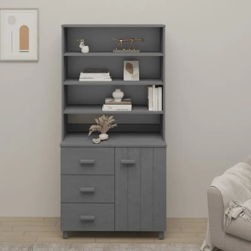 Hoge kast van massief grenenhout voor jouw interieur - Donkergrijs / 2 - Dressoirs & buffetkasten