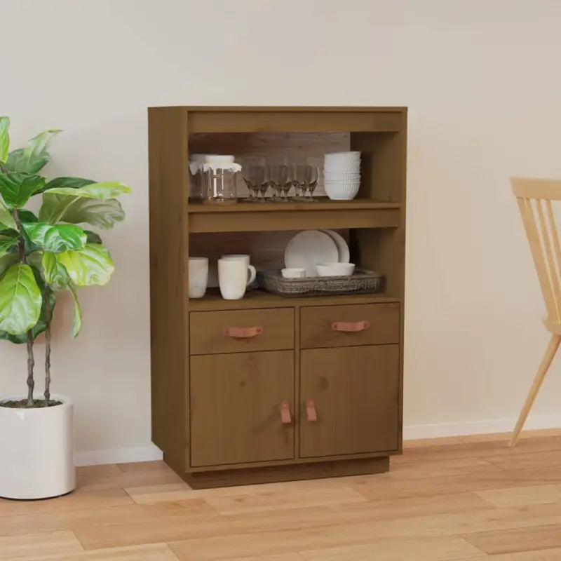 Hoge kast van massief grenenhout voor praktische opbergruimte - Honingbruin / 1 - Dressoirs & buffetkasten