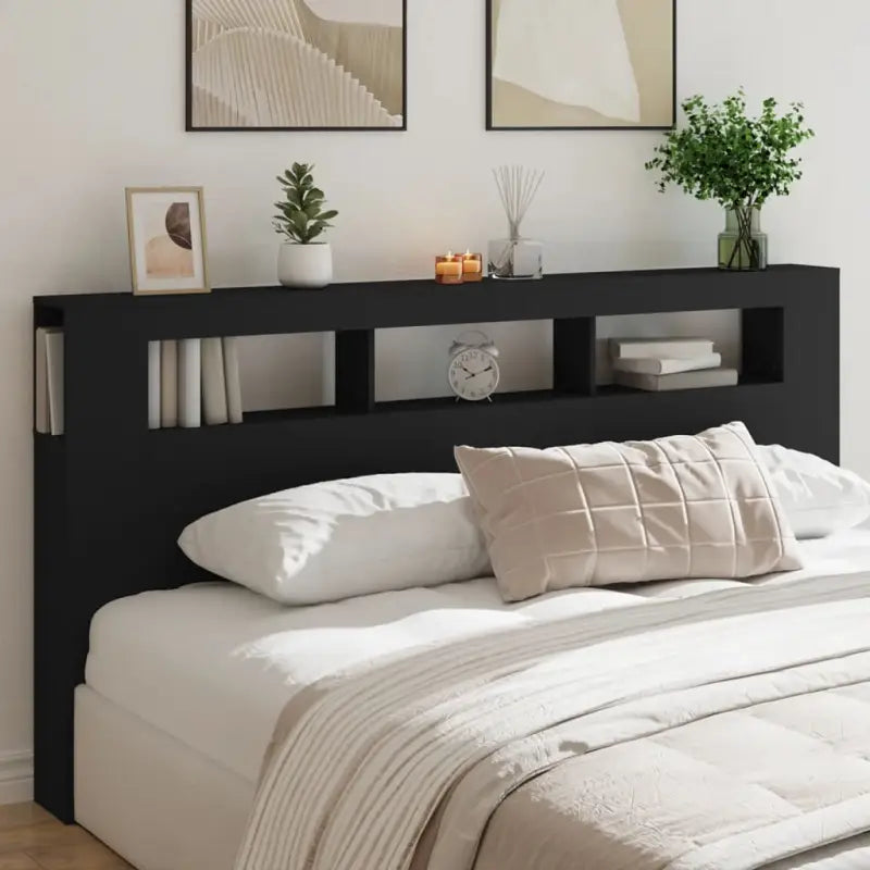 Hoofdbord en voetbord in bewerkt hout grijs Sonoma voor moderne slaapkamers - Zwart / 200 x 103.5 cm / 1 - Hoofdborden