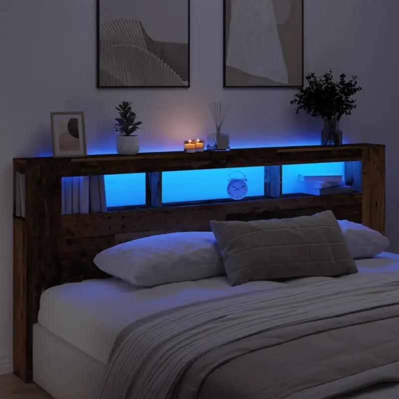 Hoofdbord en voetbord in bewerkt hout grijs Sonoma voor moderne slaapkamers - Oud hout / 220 x 103.5 cm / 1