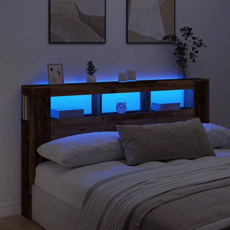 Hoofdbord en voetbord in bewerkt hout grijs Sonoma voor moderne slaapkamers - Oud hout / 180 x 103.5 cm / 1