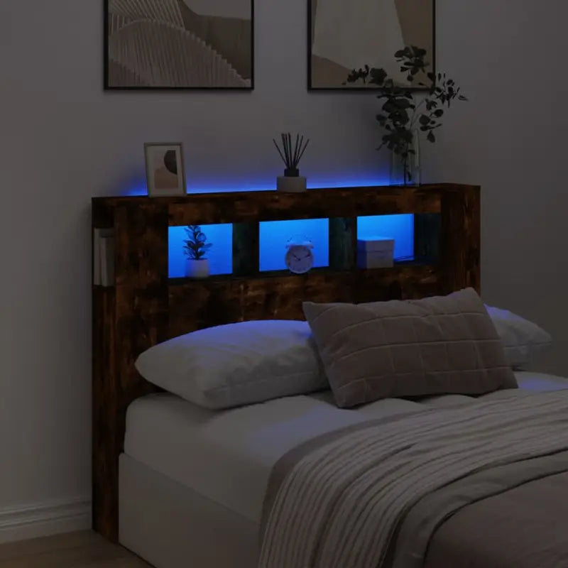 Hoofdbord en voetbord in bewerkt hout grijs Sonoma voor moderne slaapkamers - Gerookt eiken / 140 x 103.5 cm / 1