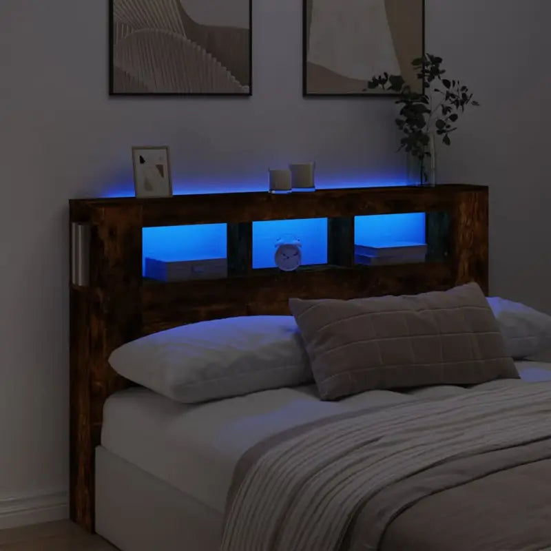 Hoofdbord en voetbord in bewerkt hout grijs Sonoma voor moderne slaapkamers - Gerookt eiken / 160 x 103.5 cm / 1