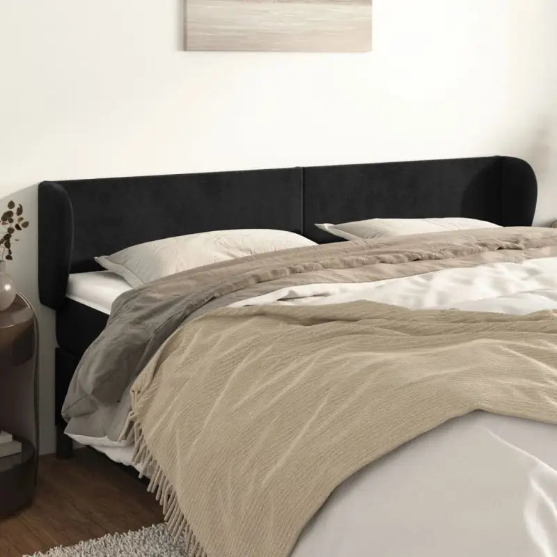 Hoofdbord en voetbord in fluweel levering bevat slimme slaapkamerstijl - Zwart / 183 x 23 x 78/88 cm / 1 - Hoofdborden
