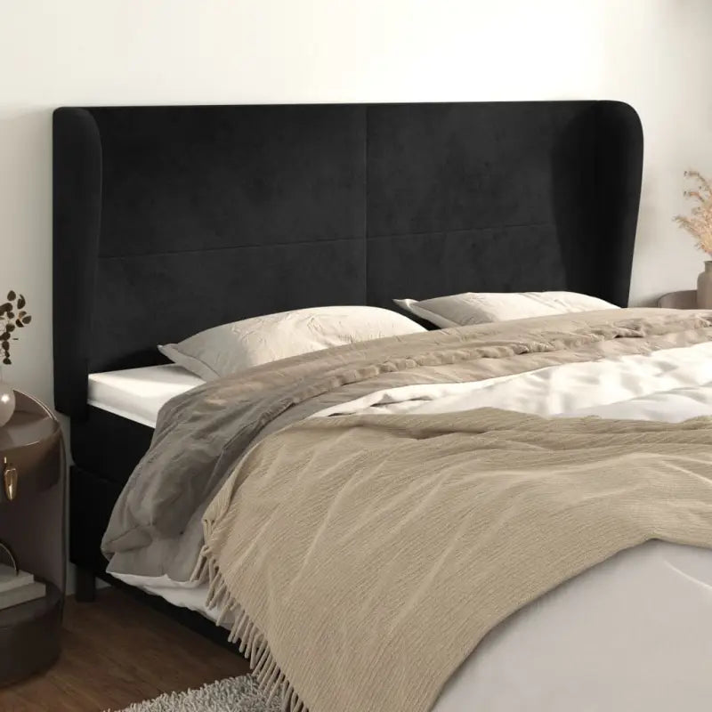 Hoofdbord en voetbord in fluweel levering bevat slimme slaapkamerstijl - Zwart / 203 x 23 x 118/128 cm / 1